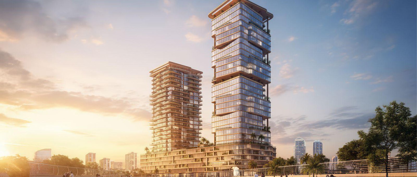 Radiant Atrium twin towers exterior on Al Reem Island Abu Dhabi real estate landmark