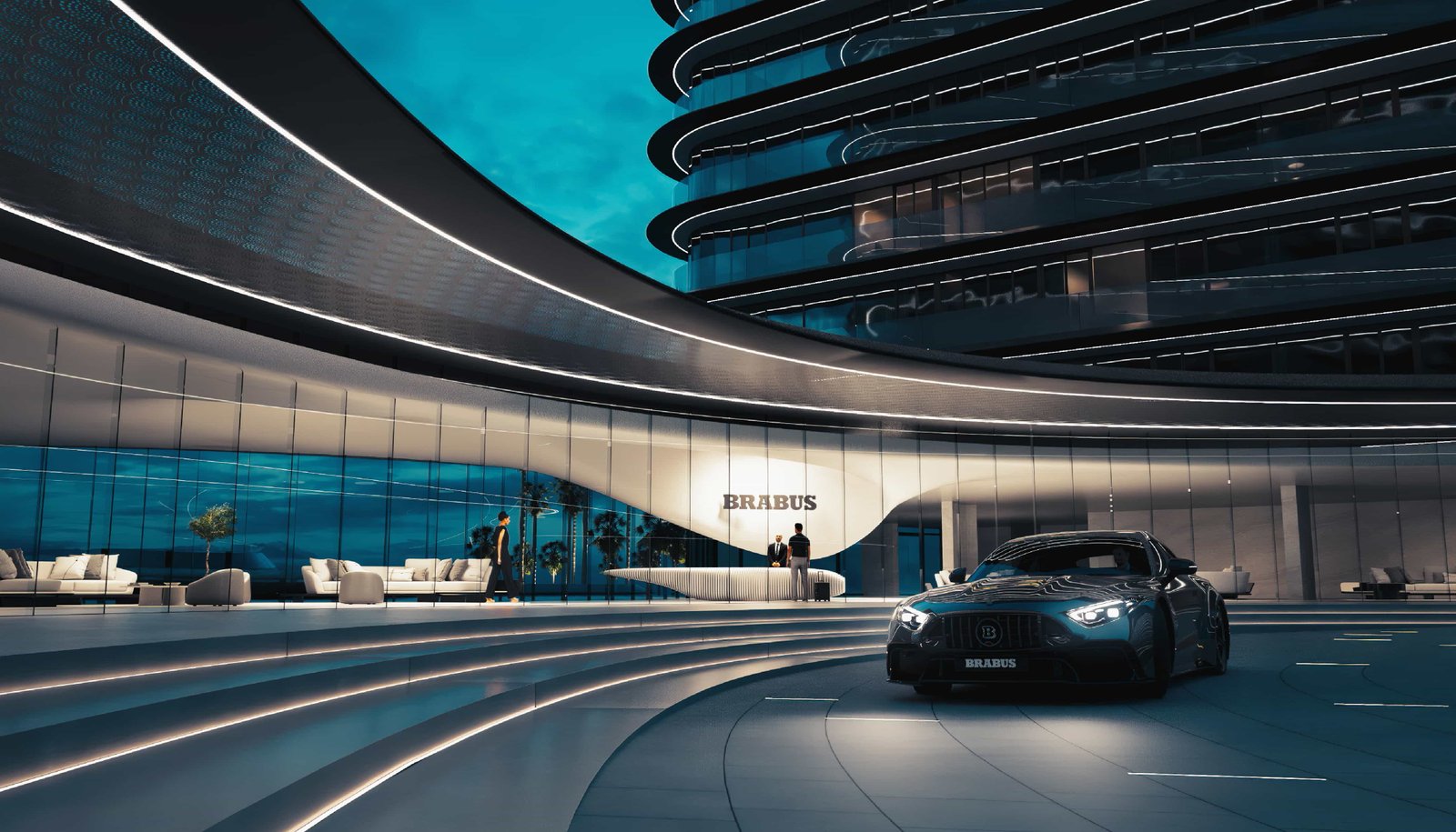 Spacious living room in Brabus Island’s 3-bedroom apartment with modern luxury finishes.