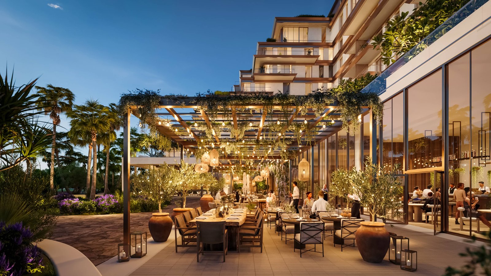 Shaded walkways and bike paths at Sama Yas promoting wellness and outdoor activities.